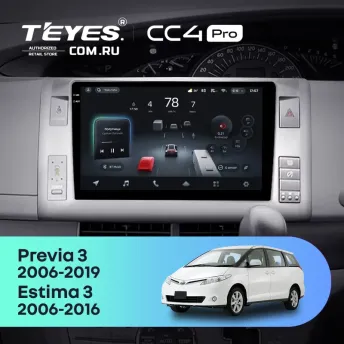 Штатная магнитола Teyes CC4 Pro 8/128 Toyota Estima AHR20 XR50 3 (2006-2016) Правый руль