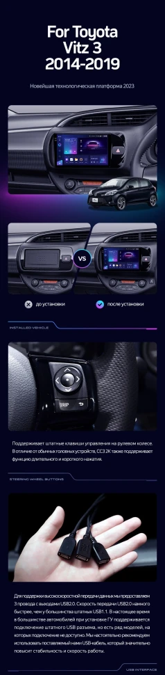 Штатная магнитола Teyes CC3 4/32 Toyota Vitz III XP130 (2014-2019) Правый руль