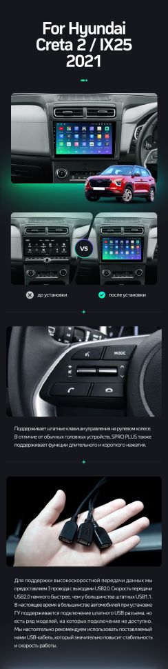 Штатная магнитола Teyes SPRO Plus 6/128 Hyundai Creta 2 2021+ (матовая) F1