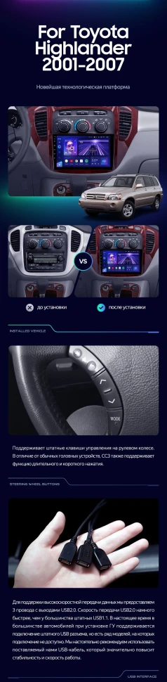 Штатная магнитола Teyes CC3L 4/32 Toyota Highlander 1 XU20 (2001-2007)