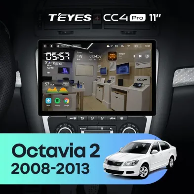 Штатная магнитола Teyes CC4 Pro 8/128 Skoda Octavia 2 A5 (2008-2013) Серая (11")