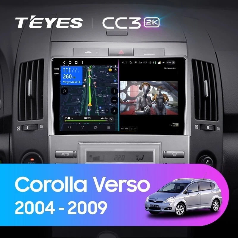 Штатная магнитола Teyes CC3 2K 360 6/128 Toyota Corolla Verso AR10 (2004-2009) F2