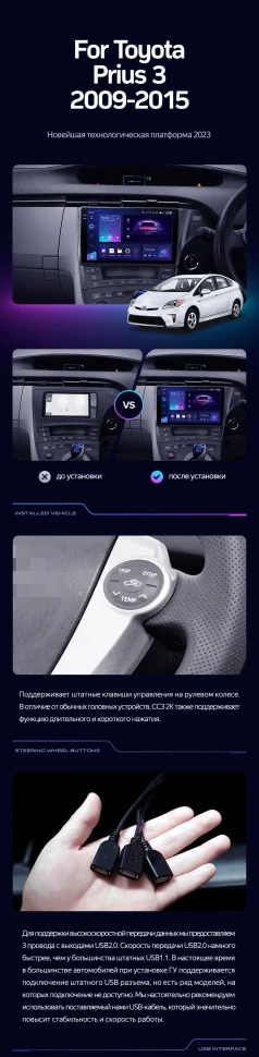 Штатная магнитола Teyes CC3 4/32 Toyota Prius 3 XW30 (2009-2015) F2 Правый руль