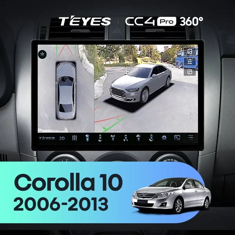 Штатная магнитола Teyes CC4 Pro 360 8/128 Toyota Corolla 10 E140 E150 (2006-2013) Тип-B (13")